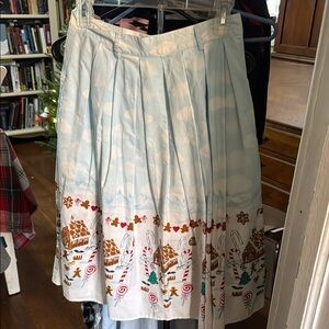 Hell Bunny Light Blue and White Skirt with Gingerbread Print